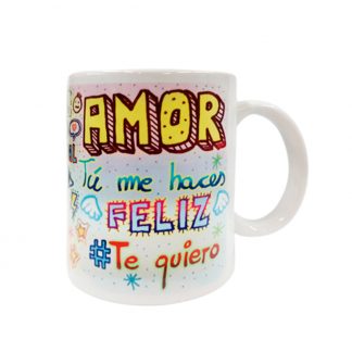 taza cerámica "amor tu me haces feliz"