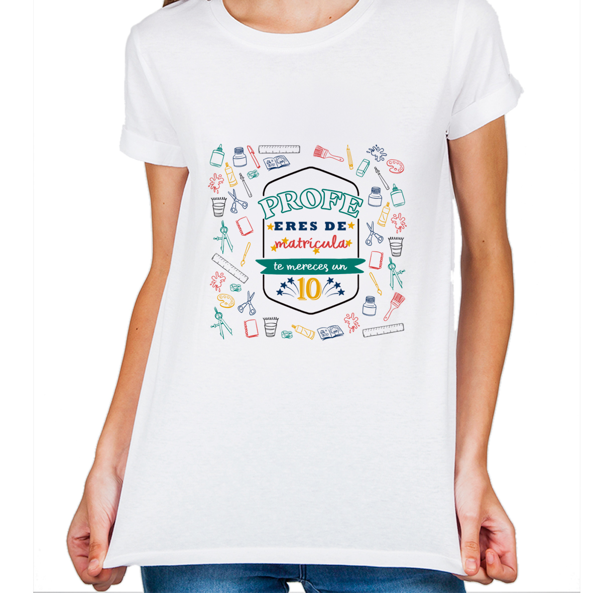 Camiseta Blanca Unisex: "Profe eres de matrícula". - Imagen 2