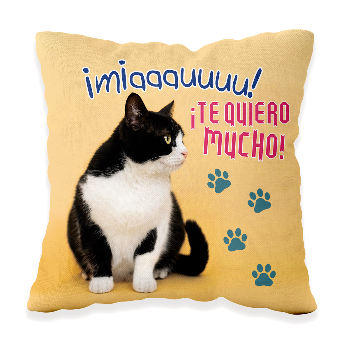 Cojín Poliéster: "¡Miaaauuuu! ¡Te quiero!"