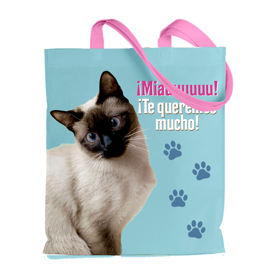 Bolsa estampada: "¡Miauuuuuu! ¡Te queremos mucho!"