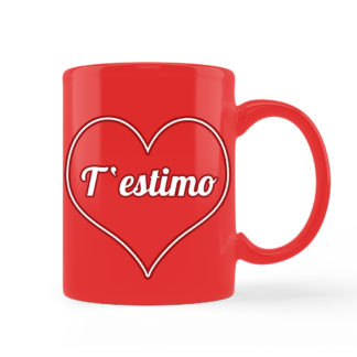Taza roja: "T'estimo"