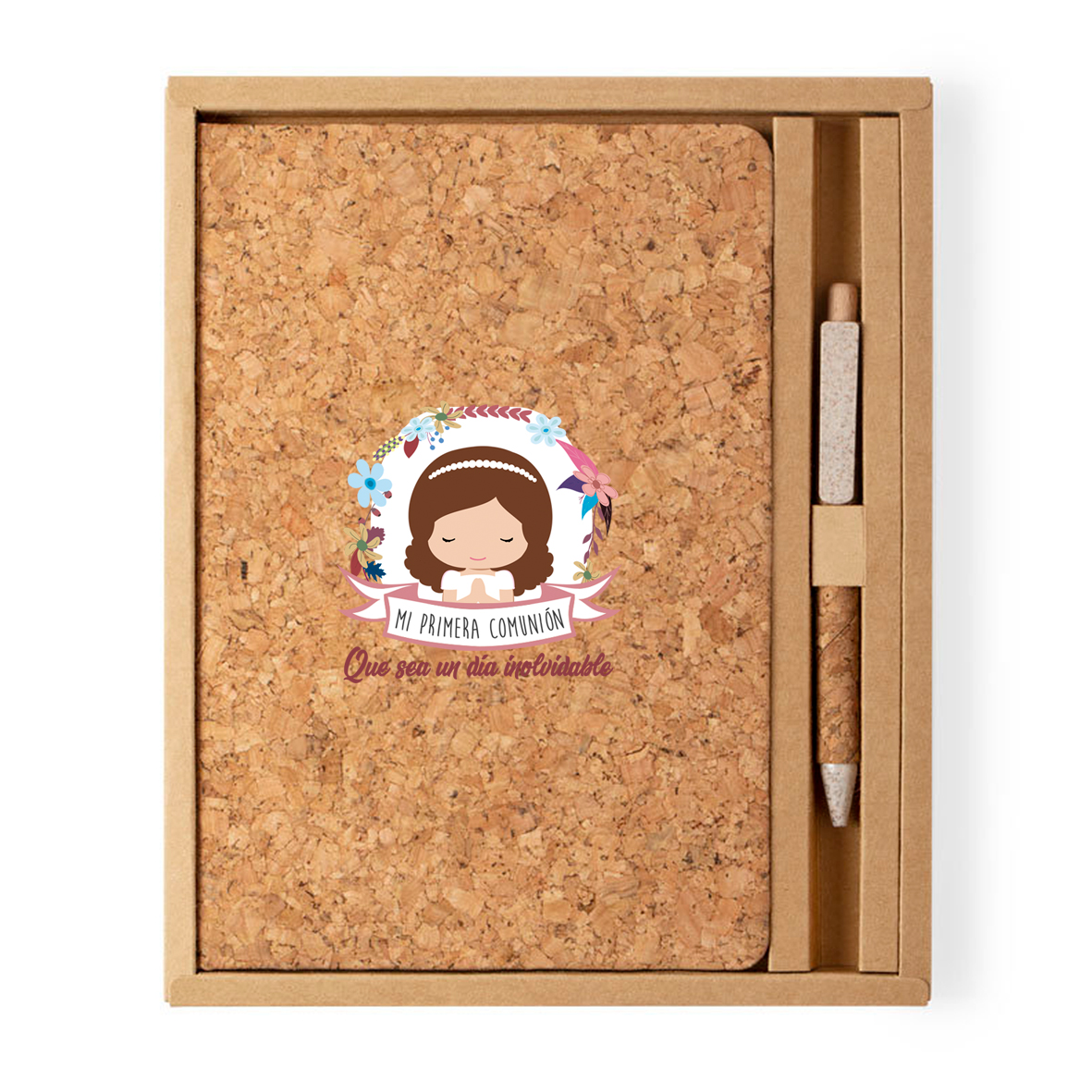 Libreta y Bolígrafo (corcho): "Mi primera comunión".