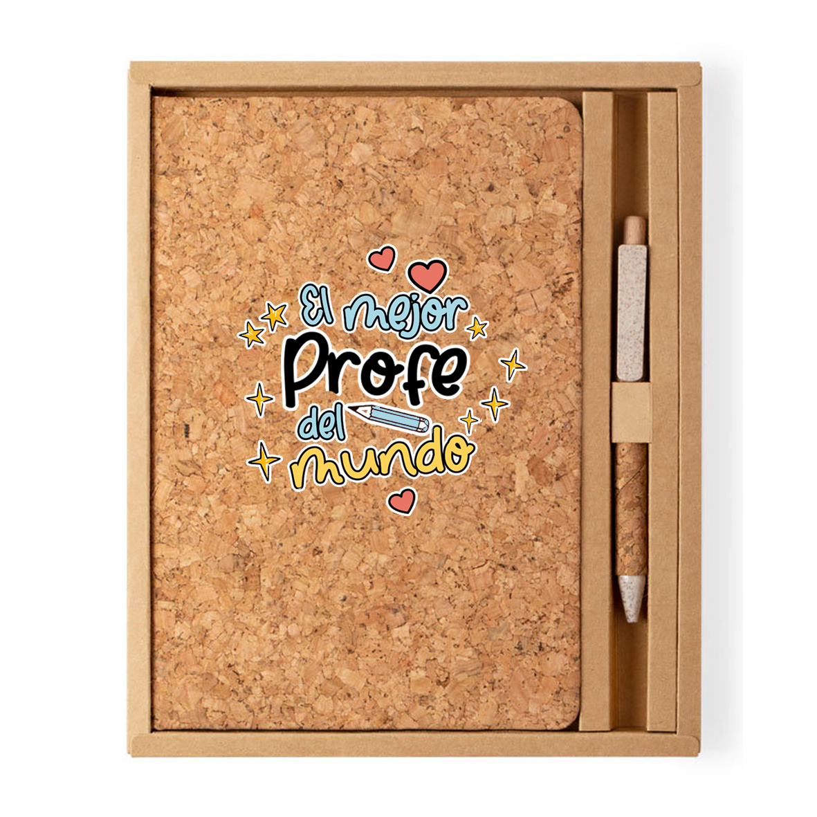 Libreta y Bolígrafo (corcho): "El Mejor Profe del Mundo"