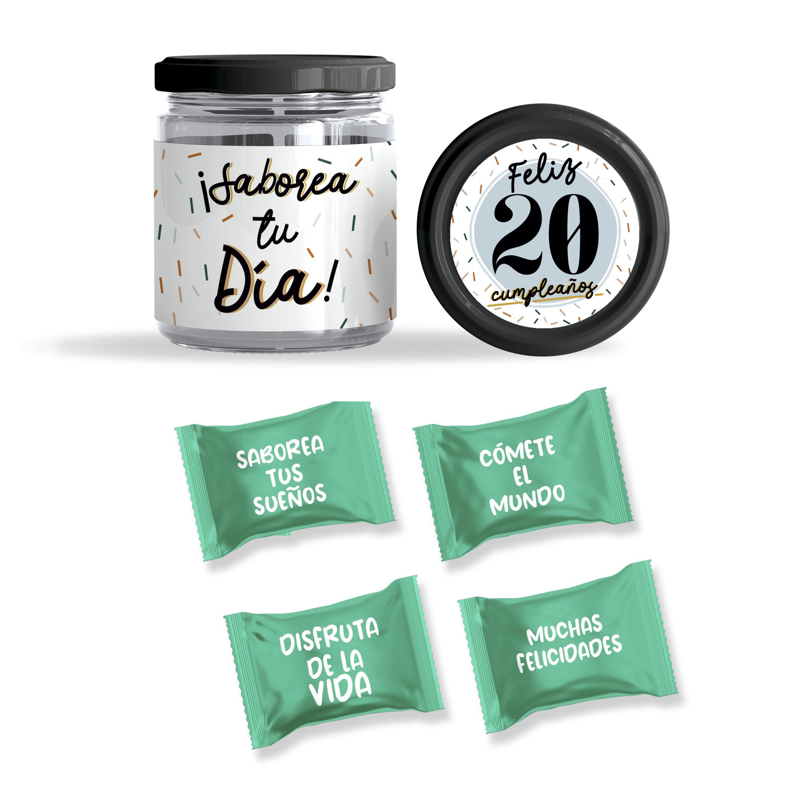 Tarro de caramelos: "Feliz 20 Cumpleaños". - Imagen 3