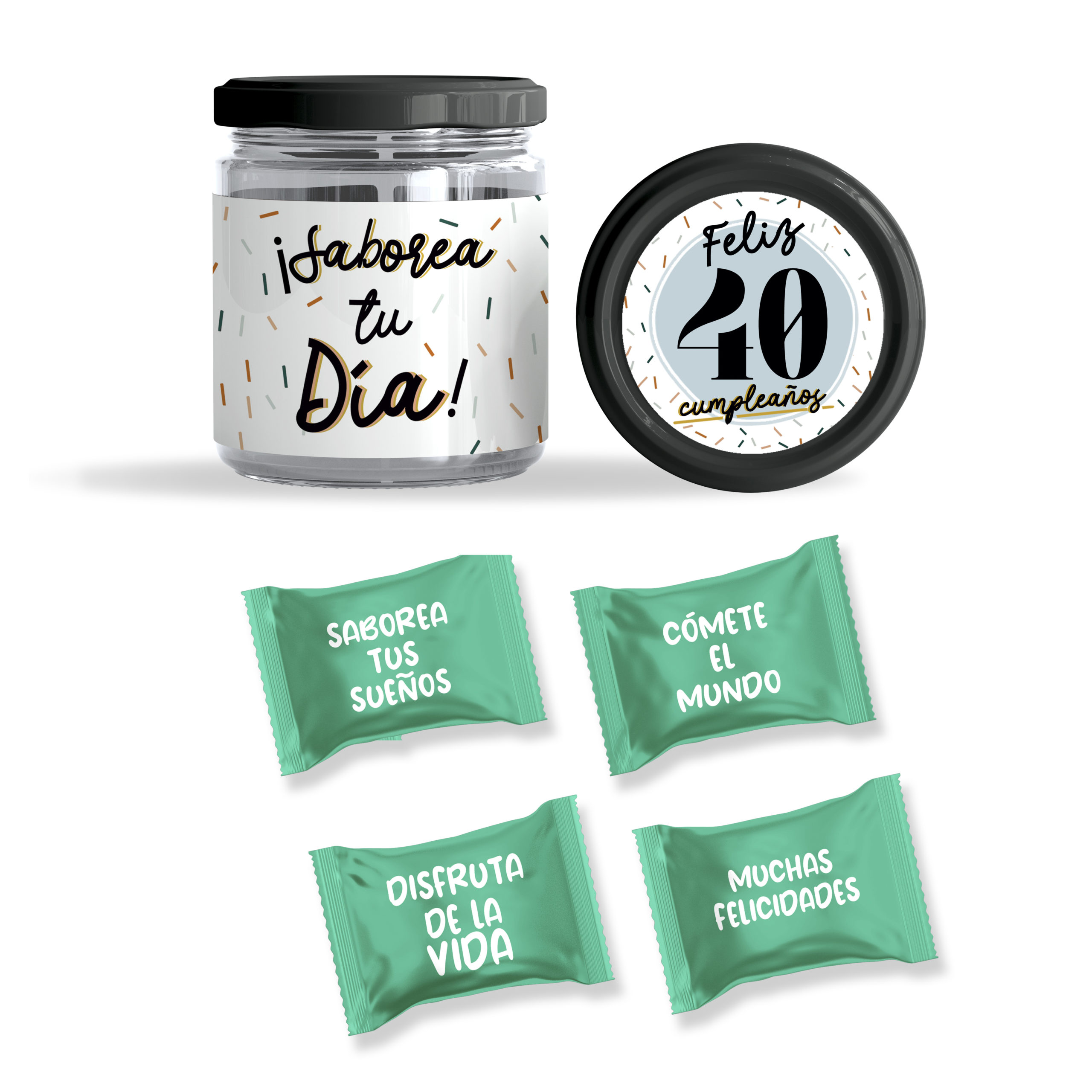 Tarro de caramelos: "Feliz 40 Cumpleaños". - Imagen 3