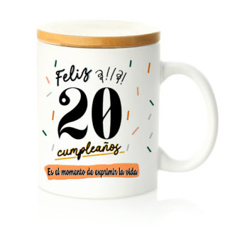 Taza tapa bambú: "Feliz 20 cumpleaños"