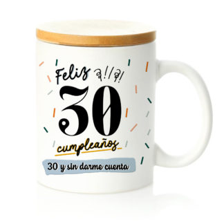Taza tapa bambú: "Feliz 30 cumpleaños"