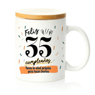 Taza tapa bambú: "Feliz 35 cumpleaños"