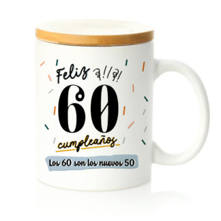 Taza tapa bambú: "Feliz 60 cumpleaños"