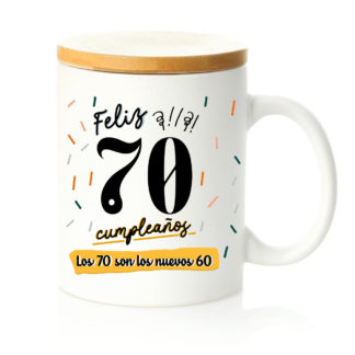 Taza tapa bambú: "Feliz 70 cumpleaños"