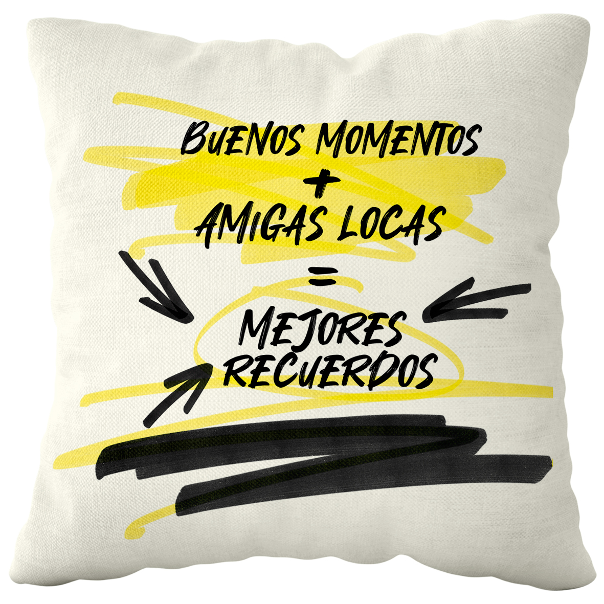 Cojín poliéster: "Buenos momentos + amigas locas"