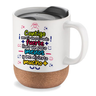 Taza de viaje: "Contigo me rio un poco más..."