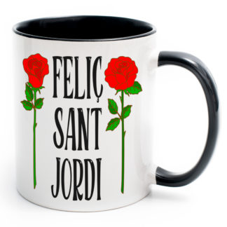 Taza negra: "Feliç Sant Jordi"