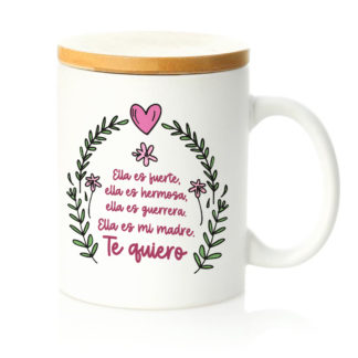 Taza tapa bambú: "Ella es fuerte..."