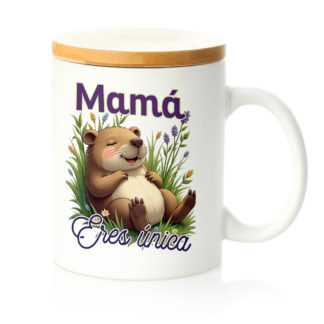 Taza tapa bambú: "Mamá eres única"