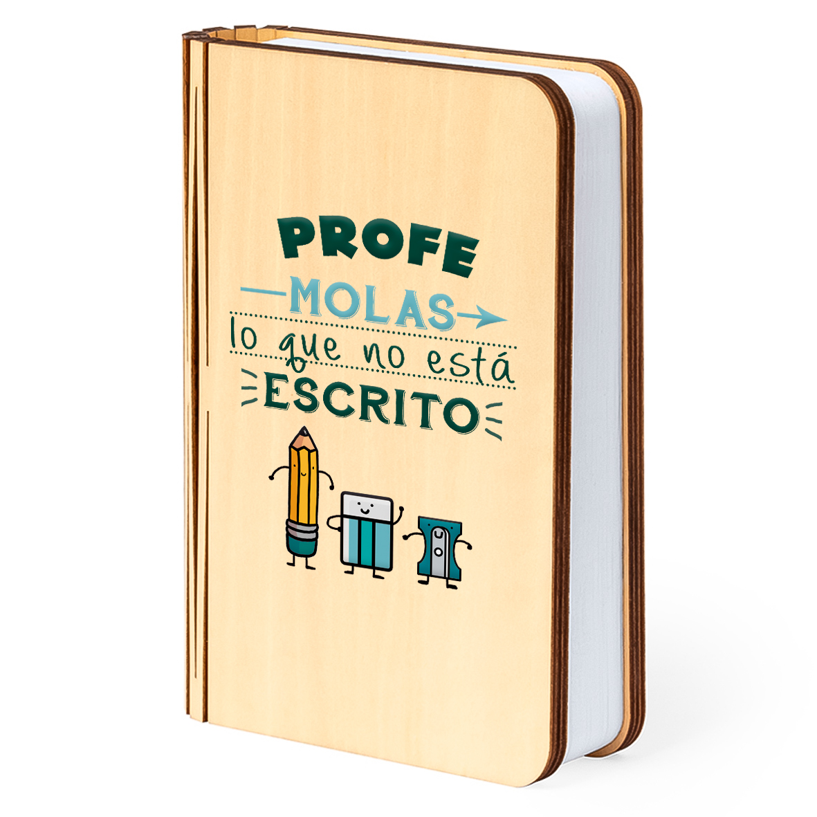 Lámpara libro: "Profe molas lo que no está escrito"