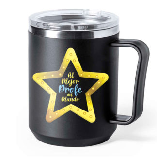 Taza térmica acero negra: "Al mejor profe del mundo"