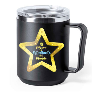 Taza térmica acero negra: "Al mejor estudiante del mundo"