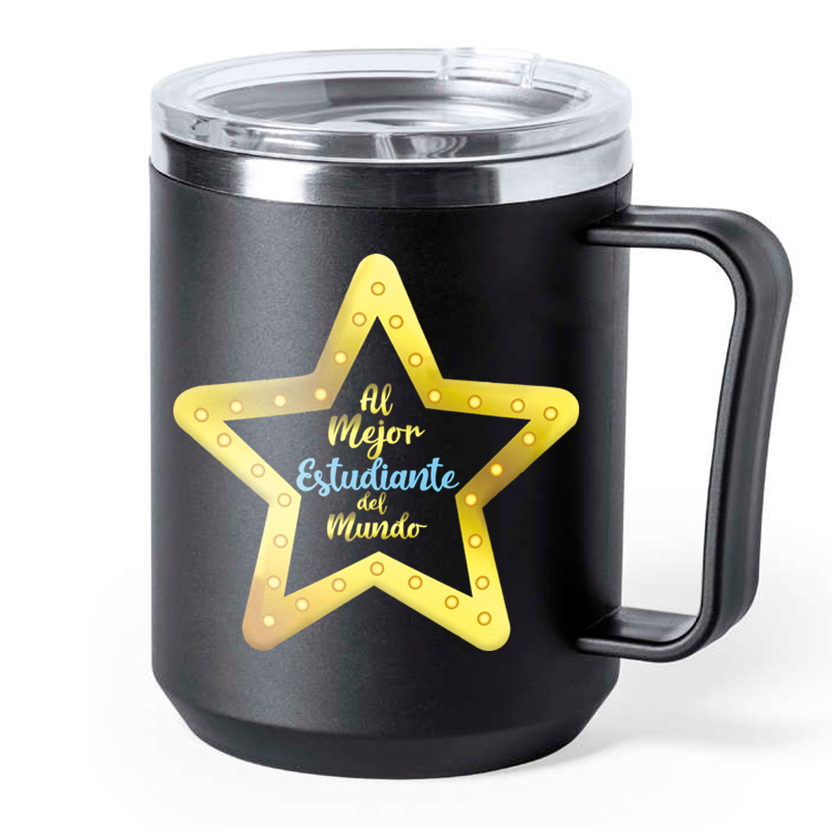 Taza térmica acero negra: "Al mejor estudiante del mundo"