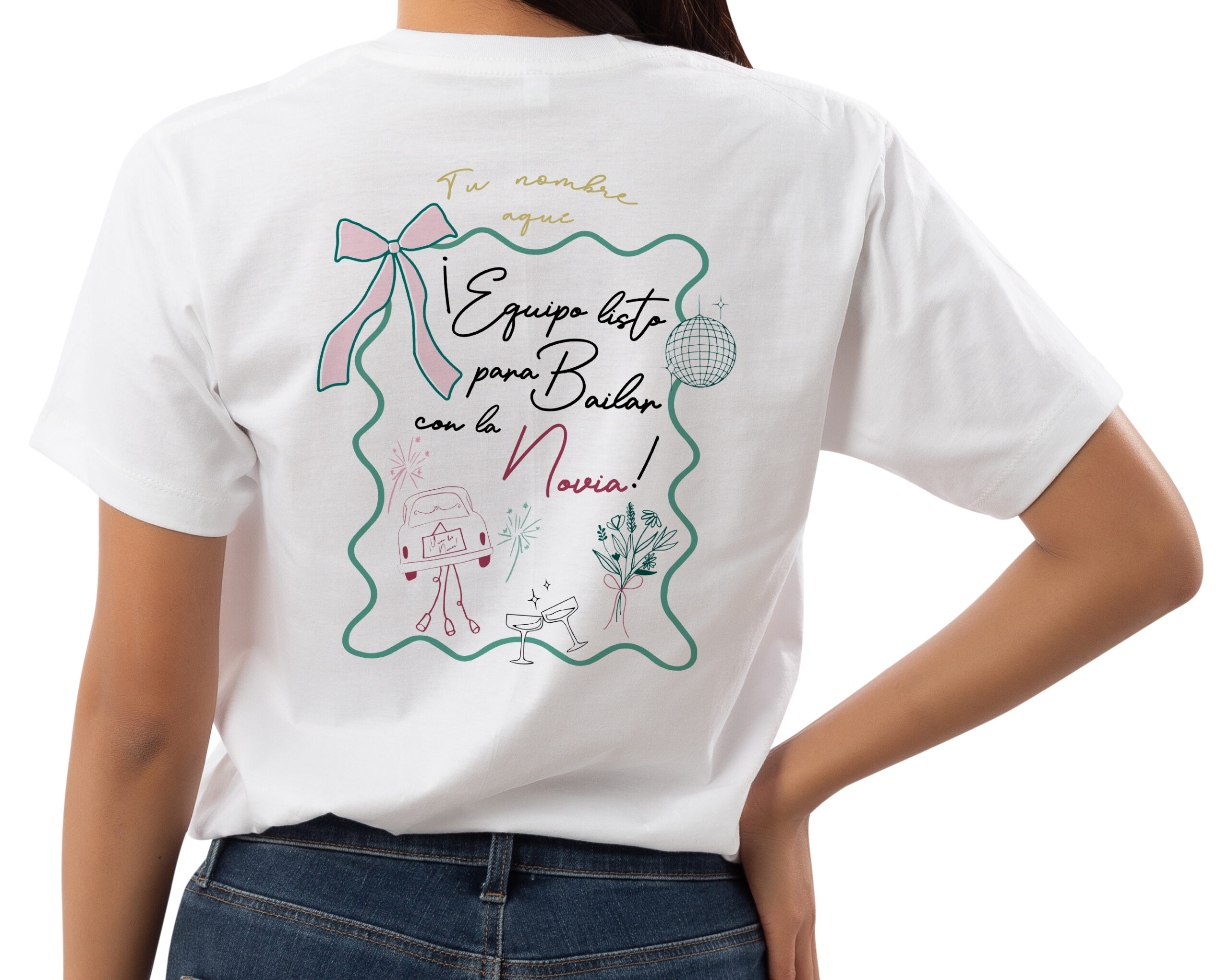 Camiseta blanca: "EQUIPO DE LA NOVIA (PERSONALIZABLE)"